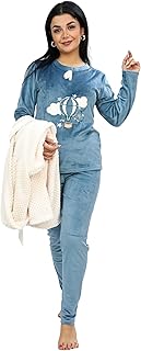 طقم بيجاما نسائي شتوي من القطيفة، ثلاث قطع، بيجامة شتوية للنساء من دعدوش - ملابس نوم ناعمة ودافئة من ثلاث قطع من البيجامات المخملية، بييجامه شتوية حريمي للمنزل