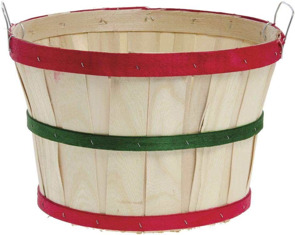 Texas Basket Co. Natural Half Bushel Basket w/Red & Green Hoops