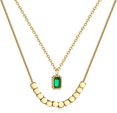 18K Gold Plated Green CZ Pendant Necklace Fashion Gold Necklaces for Women