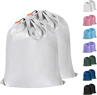Polecasa Small Heavy Duty Laundry Bag with drawstring closure and Reinforced Handles, Easy to Carry Dirty Clothes Drawstring Bag for Travel, Camp 2 Pack 21”x24”, Silver