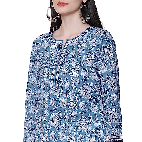 Image of BIBA Women's Polyester Straight Fit Straight Denim Printed Kurti