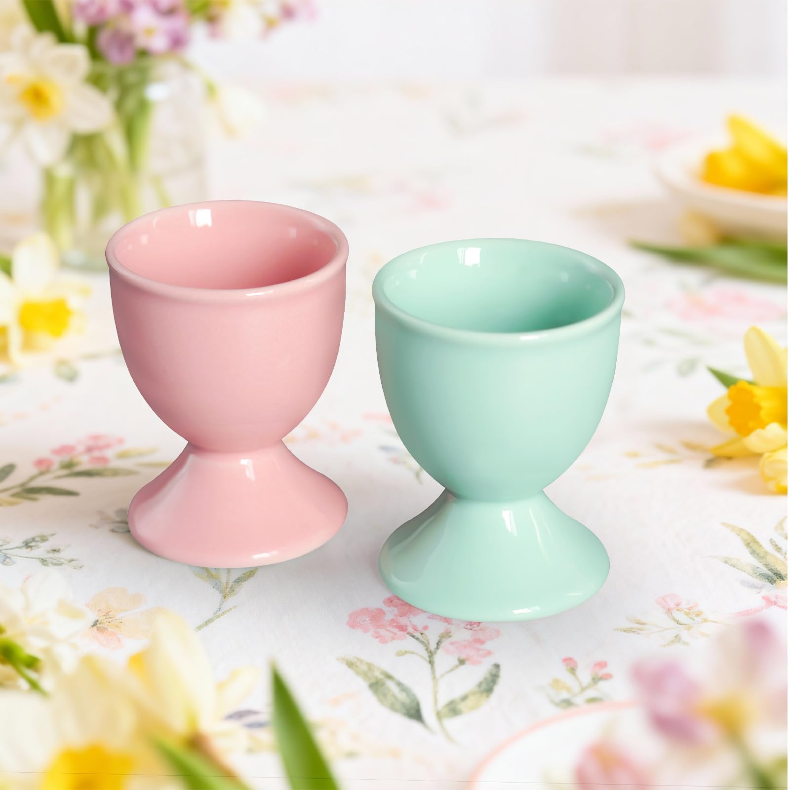 Cinf Ceramic Egg Cup Set, 2 Pack, Macaron Boiled Egg Holders for Breakfast