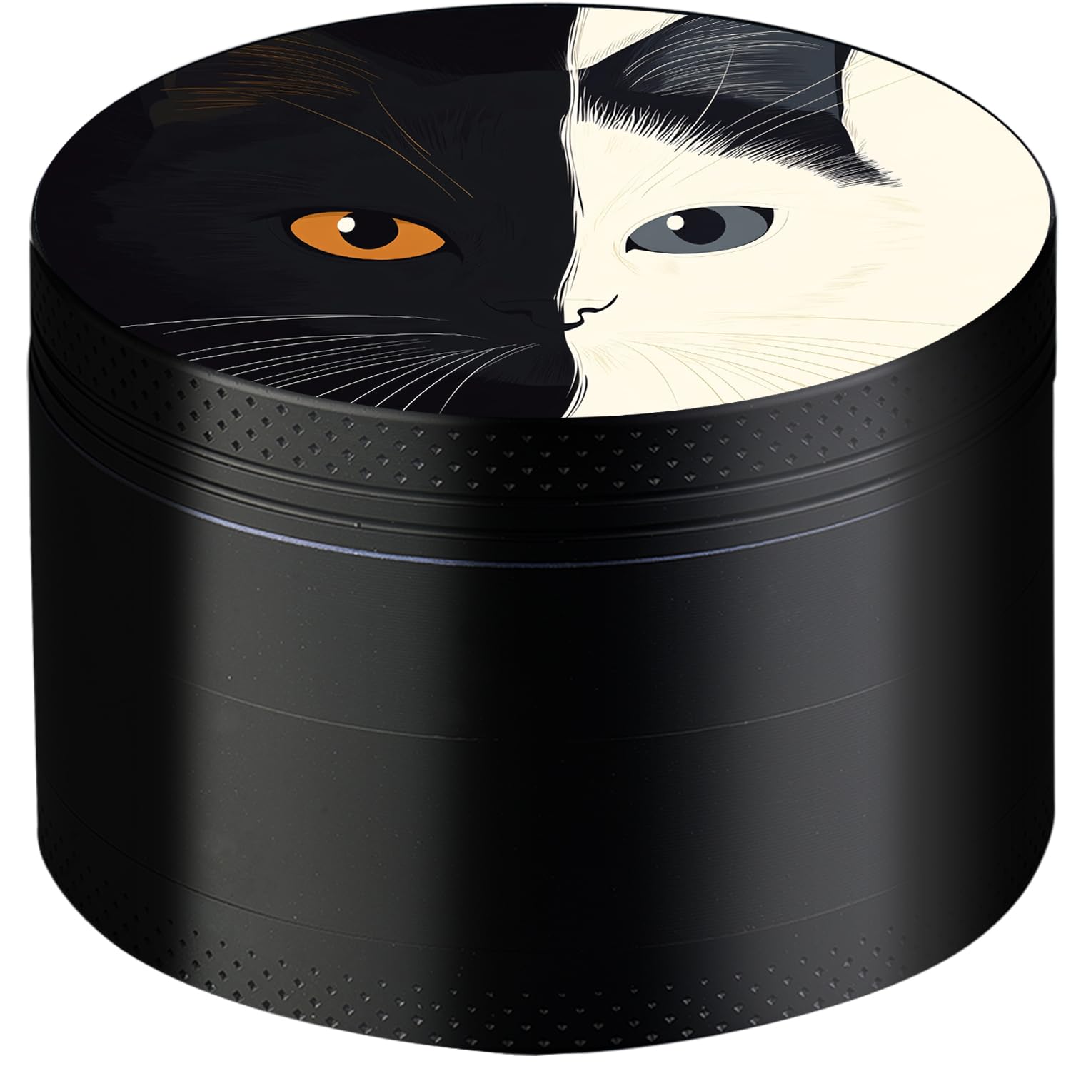 Sytranrein Herb Grinder, 2.5 inches Metal Grinder with Pollen Catcher,Portable 4 Piece Grinder for Dry Herb and Spices-Cat Design (Black)