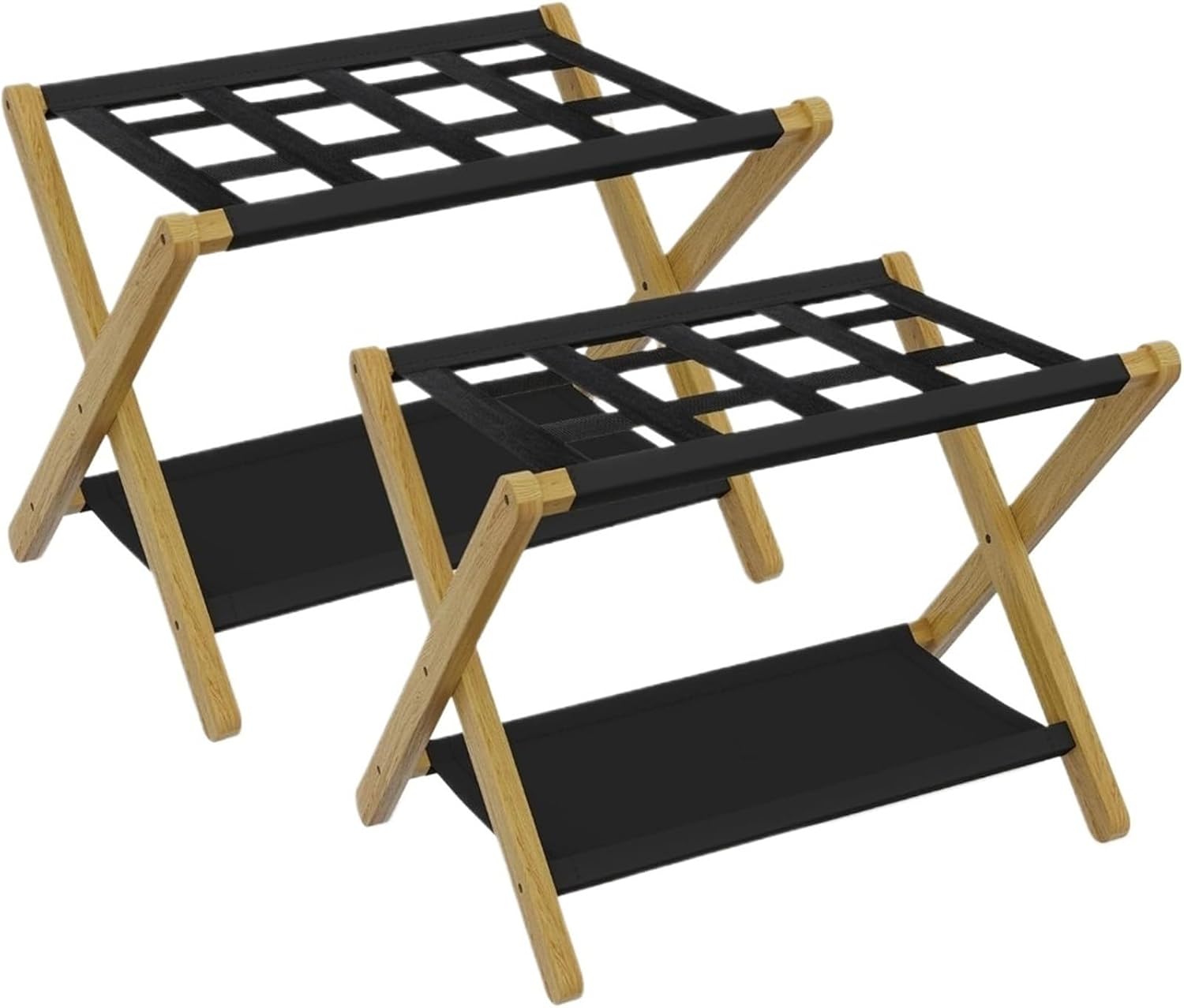 Set of 2 Functional Folding Luggage Rack with Storage Shelf Hotel or Home Decor Display Clothes Stand for Luggage