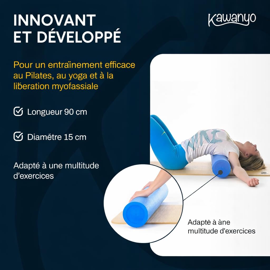 Rouleau de Massage pour Fascias et Muscles Foam Roller pour Fitness Pilates Yoga et Récupération Musculaire