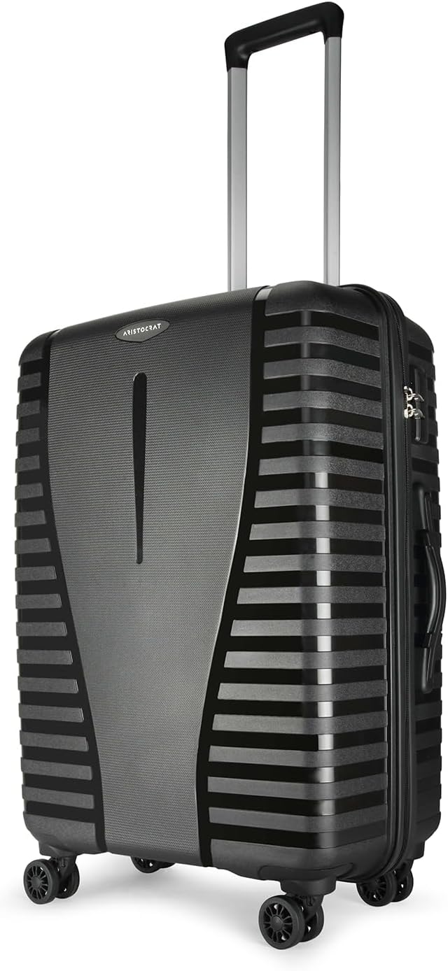 Airpro 66cm Polypropylene Hardsided Medium Size 8 Wheels Black Trolley, Jet Black, 26, Aristocrat Airpro 66cm Polypropylene Hardsided Medium size 8 Wheels Black Trolley