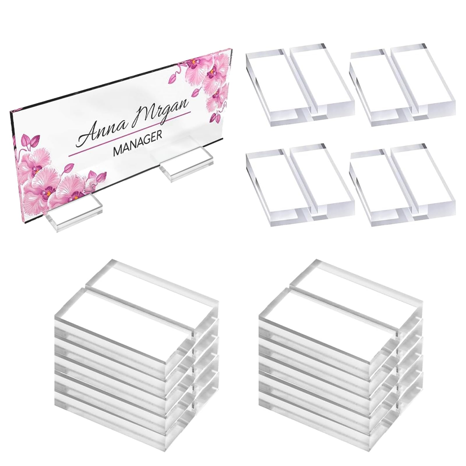BOYIVI 10Pcs Clear Acrylic Table Card Stands Set Elegant Name Display Holders for Menus, Weddings, Office Meetings and Photo Signs (Square)