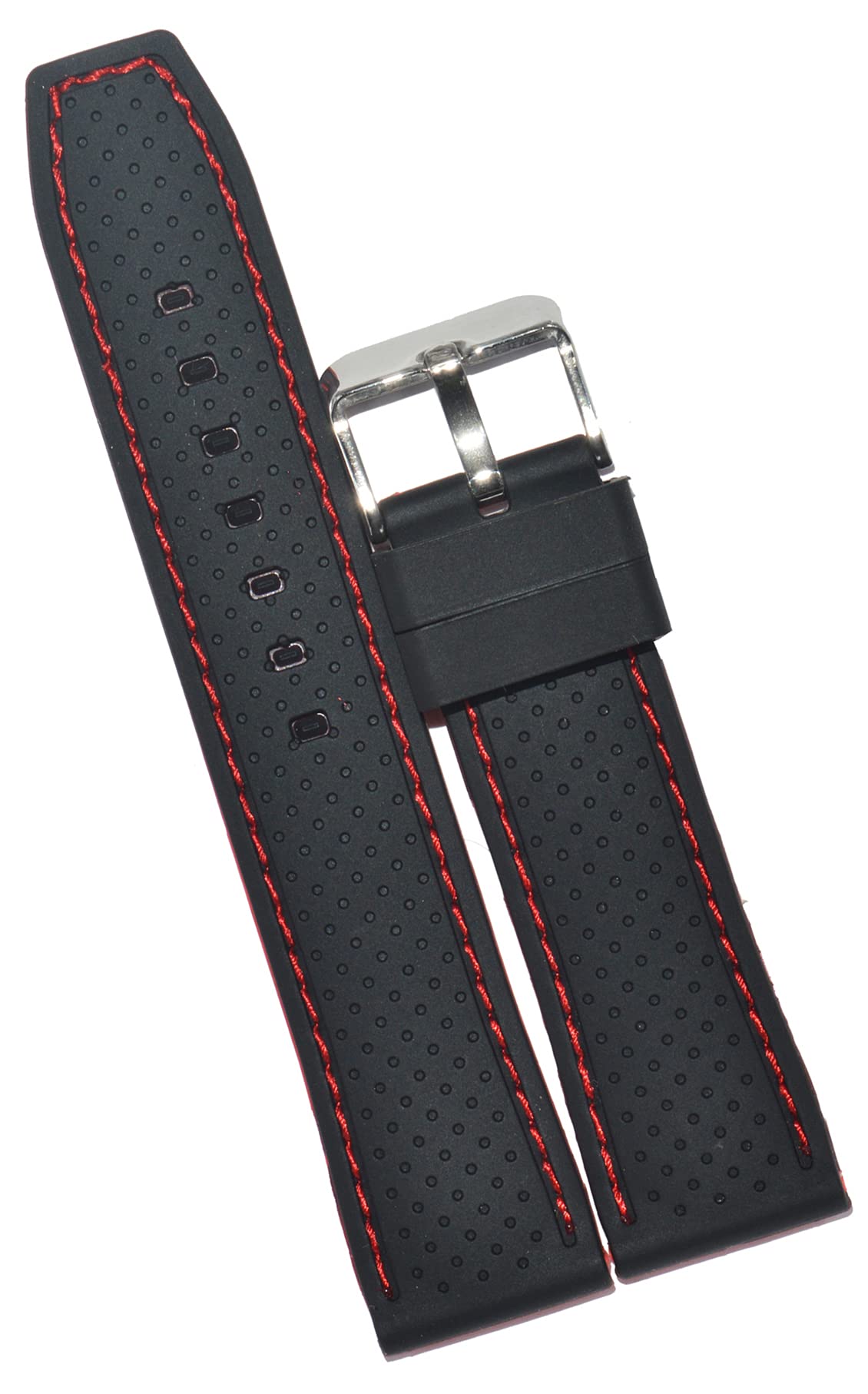 SURU® Elite Dotted Red Nylon Stitch Silicone Watch Strap/Band for Men Women (Choose Size- 18mm, 20mm, 22mm, 24mm / Colour- Black) (Size Guide in 3rd Image) (24mm) (B0984ZDMSS) Amazon Price History, Amazon Price Tracker
