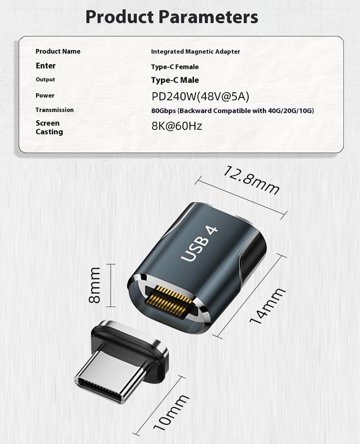 Tobo Upgraded Magnetic USBC to USB C Adapter, 240W PD Fast Charging, Thunderbolt 4 Type-C 4.0 Extender, 80Gpgs, 24 Pin, for Laptop, Book Pro Air USB C Extender (TD-1555CC) — Amazon image 9