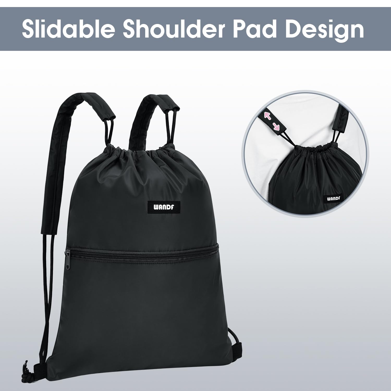 WANDF Mochila con Cordones y Acolchado para Los Hombros Bolsa de Gimnasia Bolsa de Deporte Mochila Gimnasio Gym Cuerdas Ajustable para Hombres y Mujeres — view 2