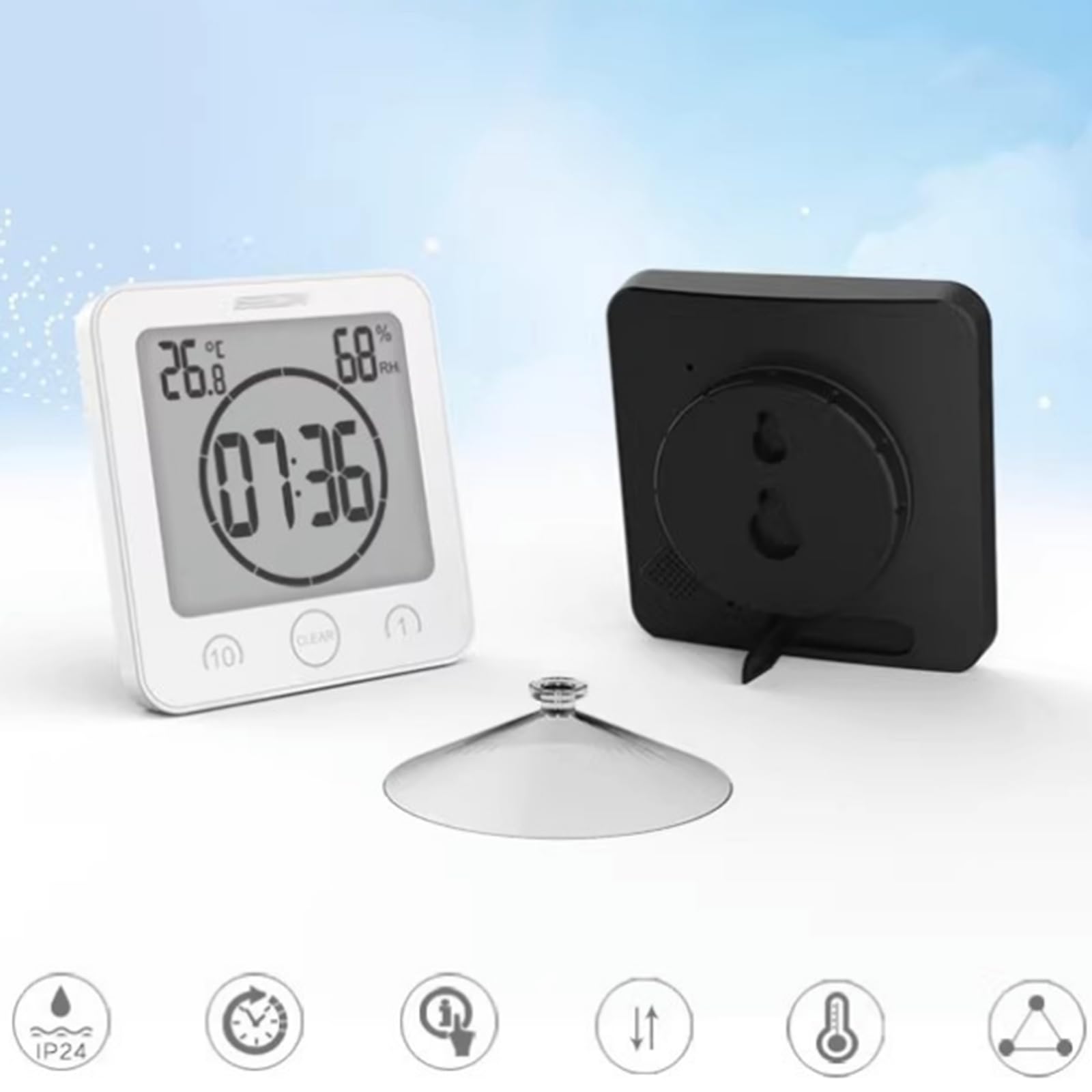 Geräuschloser Timer, Feuchtigkeitsthermometer,Weiß