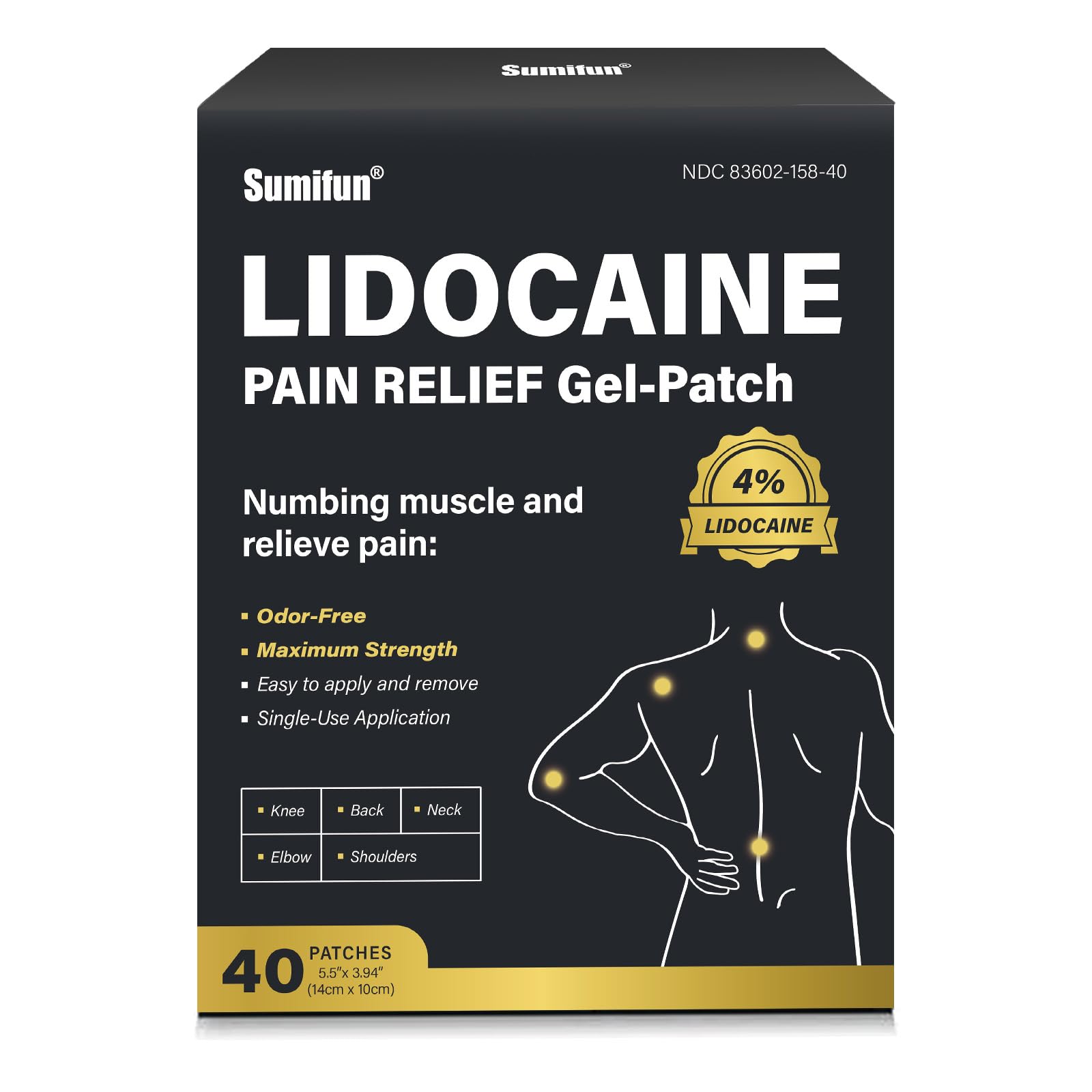 Sumifun Lidocaine Patches Maximum Strength - 30 Counts Pain Relief Patch for Back Aches Muscle Soreness Stiff Neck Joint Pain Topical Analgesic (Large