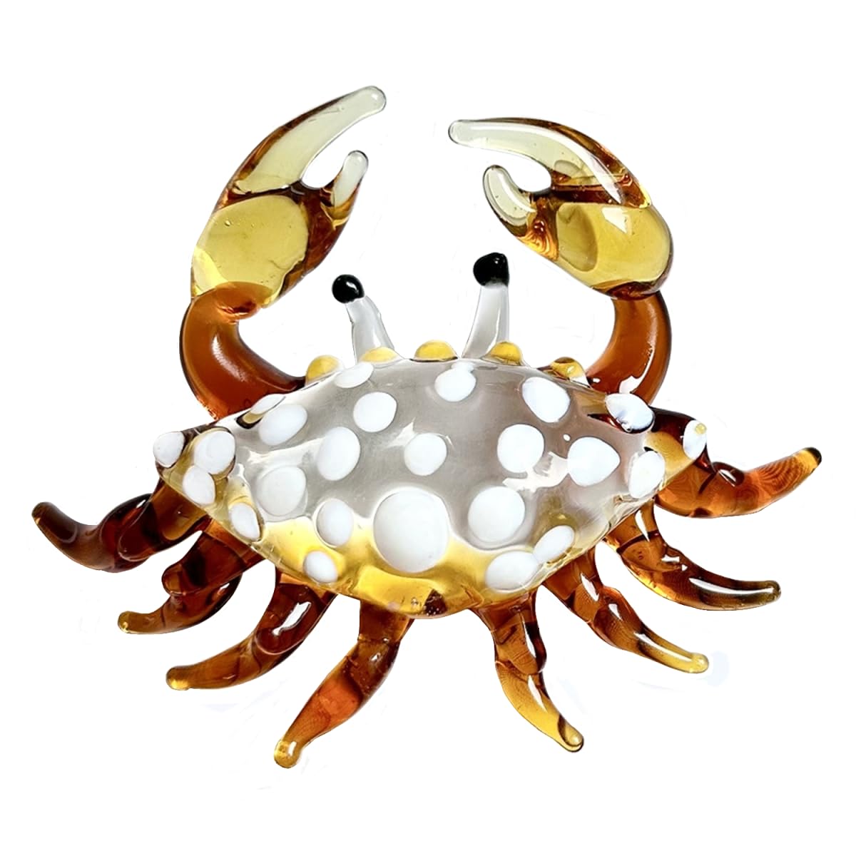 ZDHC Cute Crab Figurine Art Hand Blown Brown Glass Animal Sculpture Collectible Crystal Aquarium Sea Life Ornaments for Centerpiece Home Office Display Decor Craft
