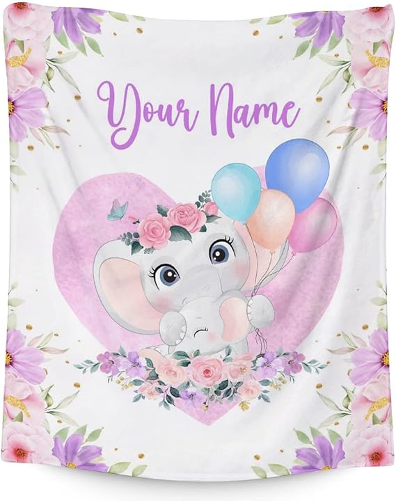Personalized Elephant Blanket Gifts with Name - 40"x50" Cute Throw for Women Girls - Purple Soft Fuzzy Blankets for Bed, Couch & Living Room