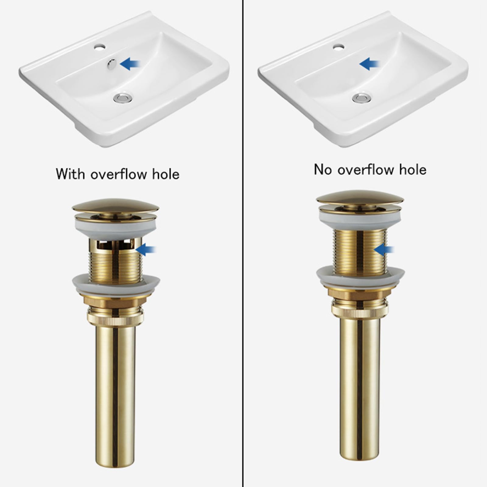 VáLvula Para Lavabo Clic Clac Valvula Click Clack Lavabo DesagüE Lavabo Universal Drenaje Emergente Todo De Cobre,Oro Cepillado,Sin Agujero De Desbordamiento