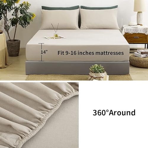 Tumei Bedding 100% Linen Sheets Set - 4Pcs Bed Linen Sheets California King Soft Breathable And Durable Deep Pocket Fitted Sheet & Flat Sheet & 2 Pillowcases,Natural Linen California King Size #TOP2