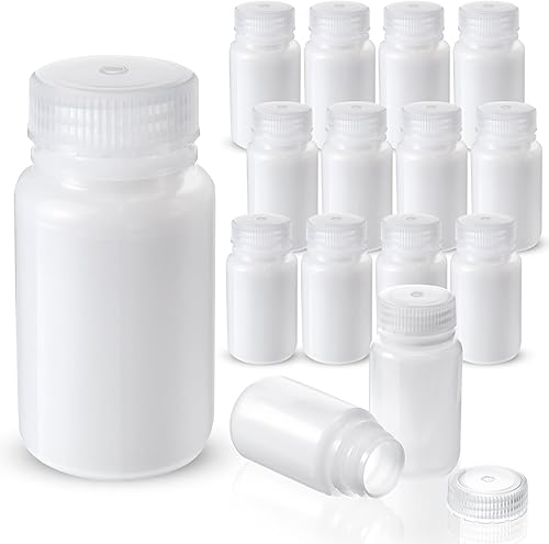 Zhehao 30 botellas de muestra de 4 onzas con tapa, botella de reactivo de boca ancha, tarro de polietileno de alta densidad de plástico con tapa,