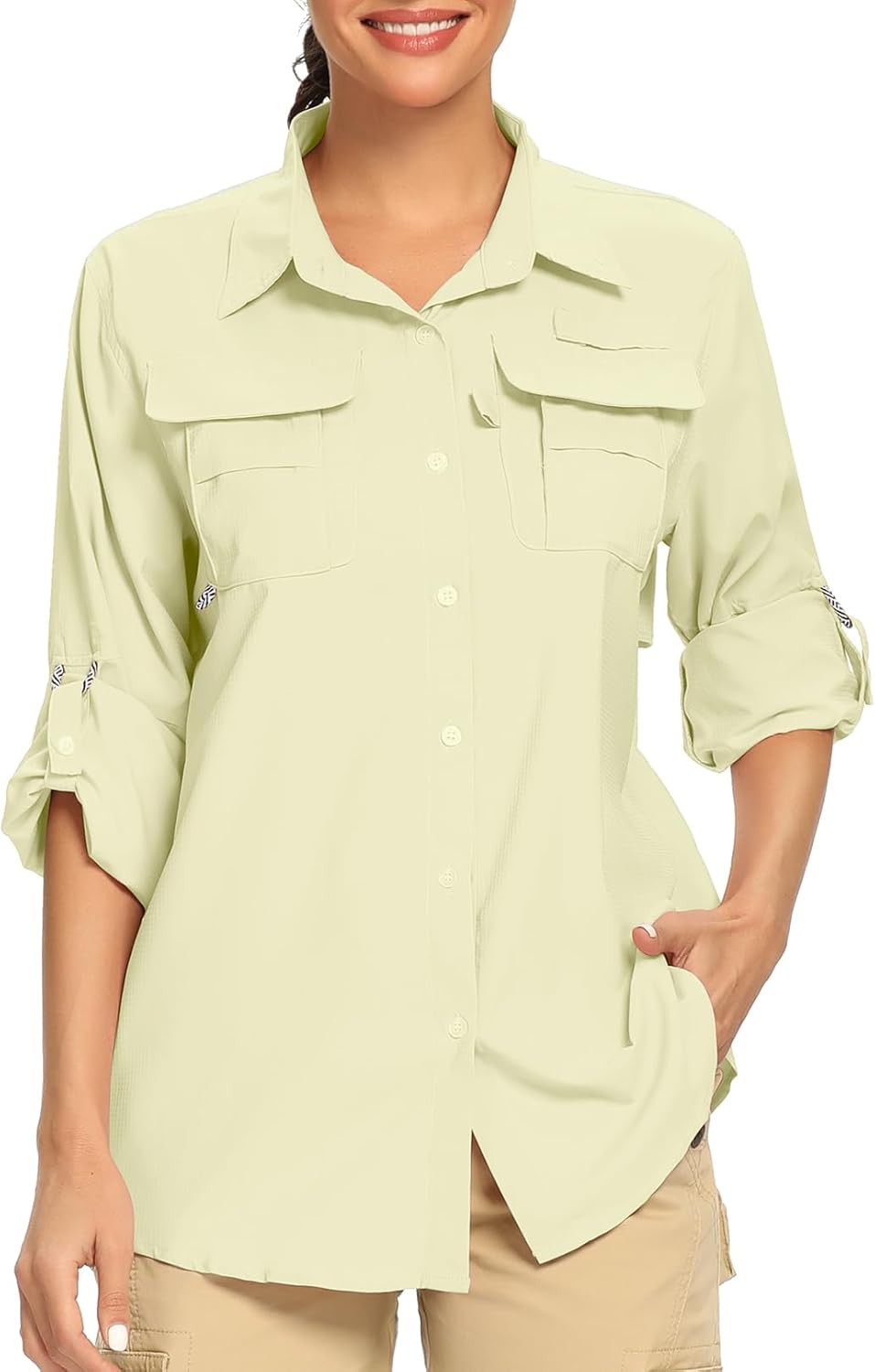 Womens UPF 50+ UV Sun Protection Safari Shirts Long Sleeve Outdoor Cool Quick Dry Fishing Hiking Gardening Shirts