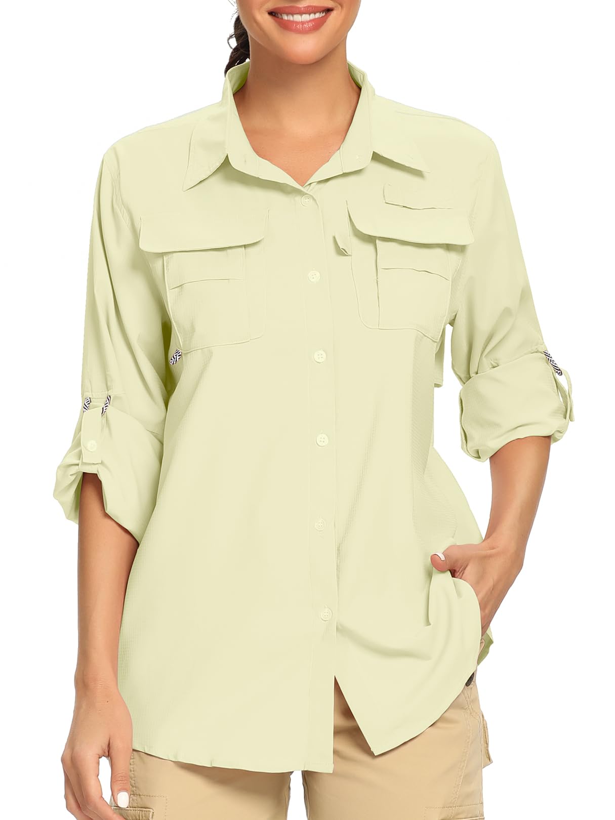 Linlon Mens Safari Shirts Long Sleeve UV Protection Hiking Fishing UPF