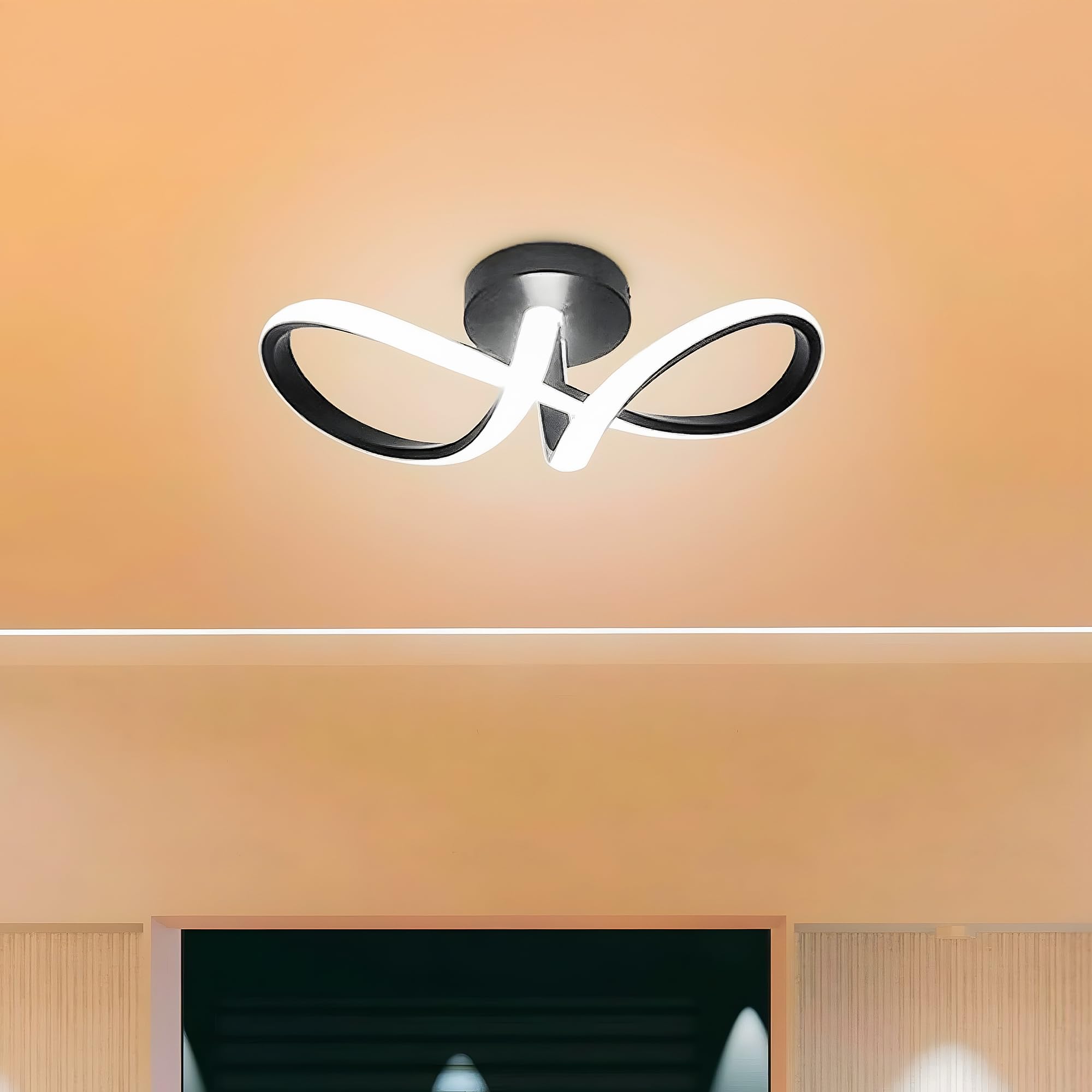 50W LED Ceiling Light | Infinity Shaped Surface Flush Mount Light with 3 Colour Mode, Anti-Glare, Flicker Free for Bedroom Living Dining Room Kitchen | Black | L32xW13xH14 cm
