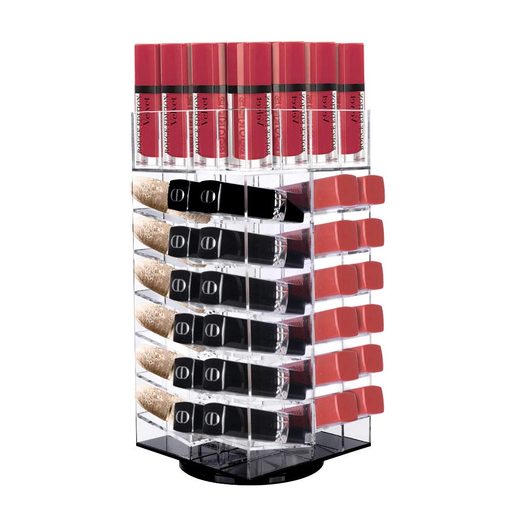 Acrylic Rotating Lipstick Holder, Alotpower Cosmetic Organizer Tower 64 Lipstick Holder Organizer Makeup Tower Organizer