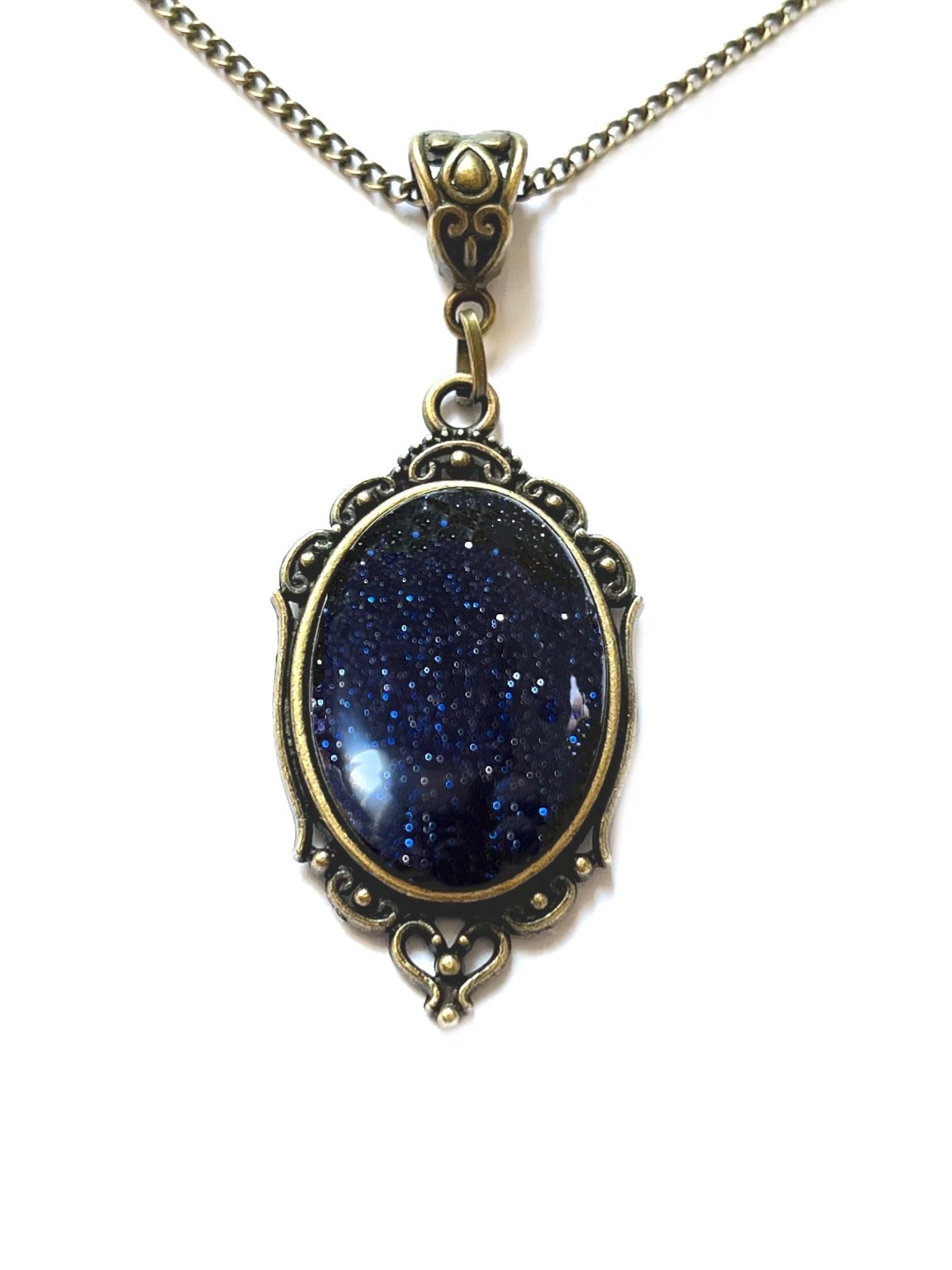 Blue Goldstone Necklace Blue Goldstone Gemstone Sparkling Pendant 8th and 19th Wedding Anniversary Bronze Gift Boxed and Gift Wrapped