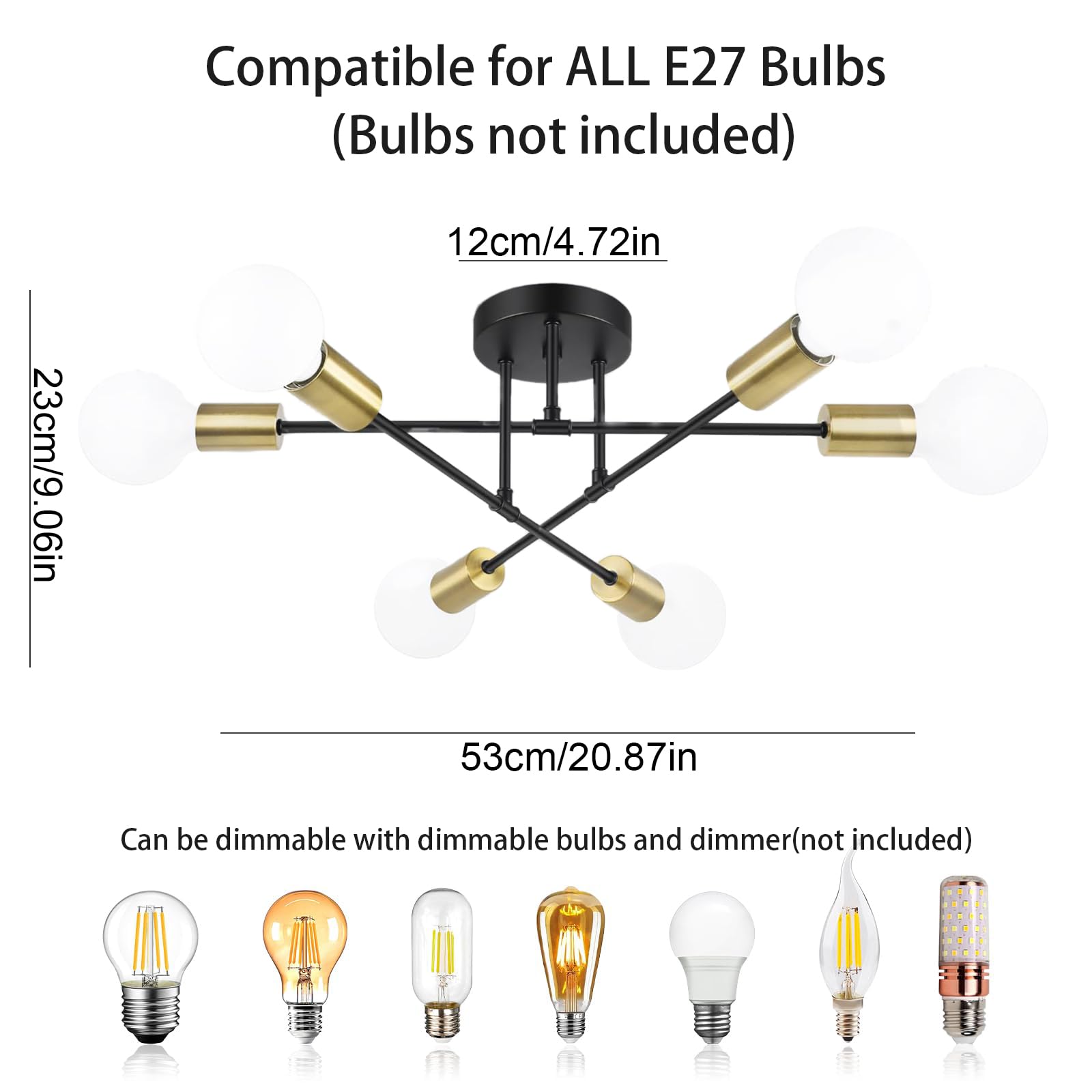Chandelier Sputnik Ceiling Light, 6 Lights E27 Black Gold Modern Chandelier - Image 3