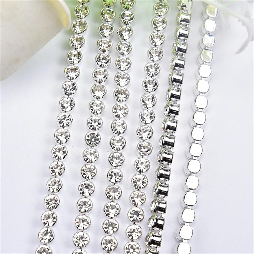 Gold Silver Base Glass Rhinestone Non Claw Chain Pearl Cup Chain Trim Sewing for Clothes Bags Shoes Gold 4mm#5 Yards