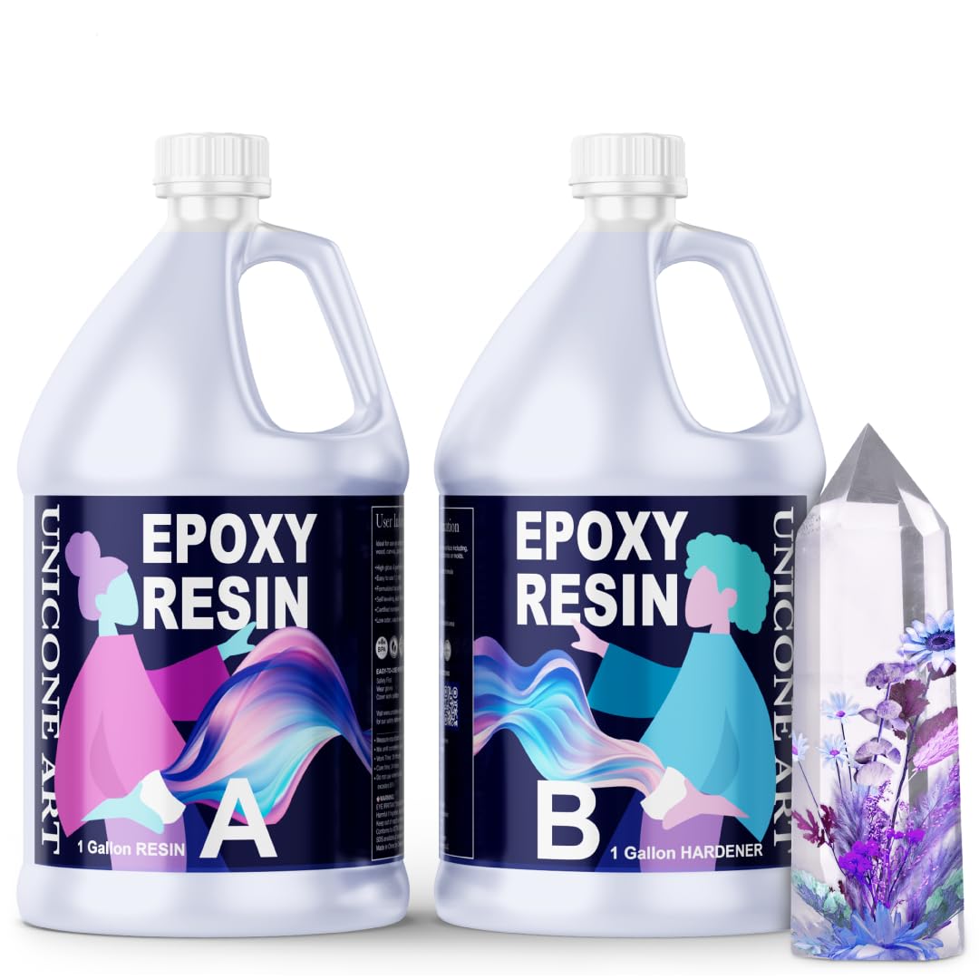 Kit de resina epoxi de 2 galones (resina de 1 galón + endurecedor de 1 galón) Kit de manualidades de resina epoxi de regalo – no tóxico, transparente, sin olor, resistente a los rayos UV, alto brillo