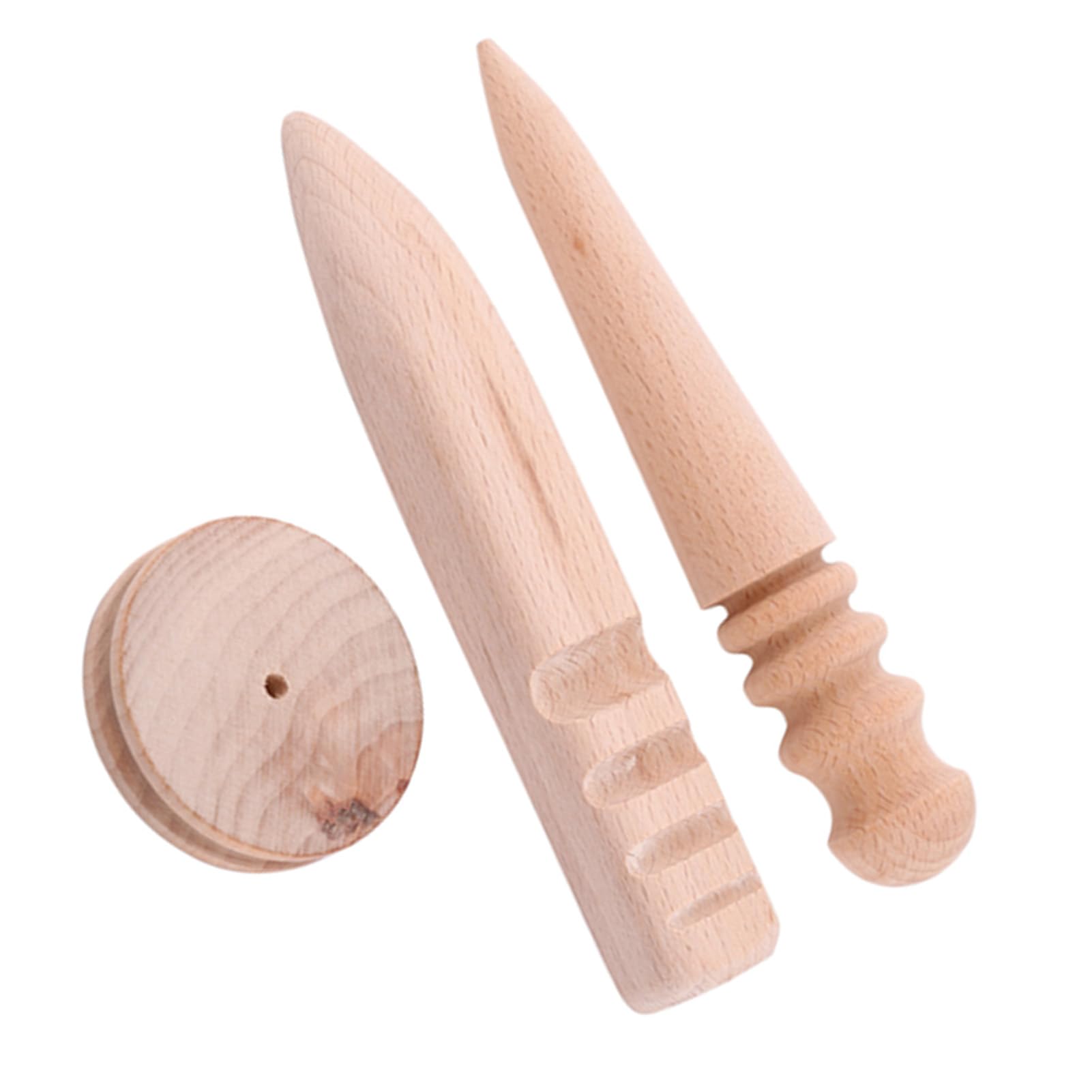 Hilitand Wooden Leather Craft Edge Slicker Leather Wood Edge Slicker Multi-Size Burnisher Leather Craft Diy Handworking Tool For Leather (3 In 1（Set）)
