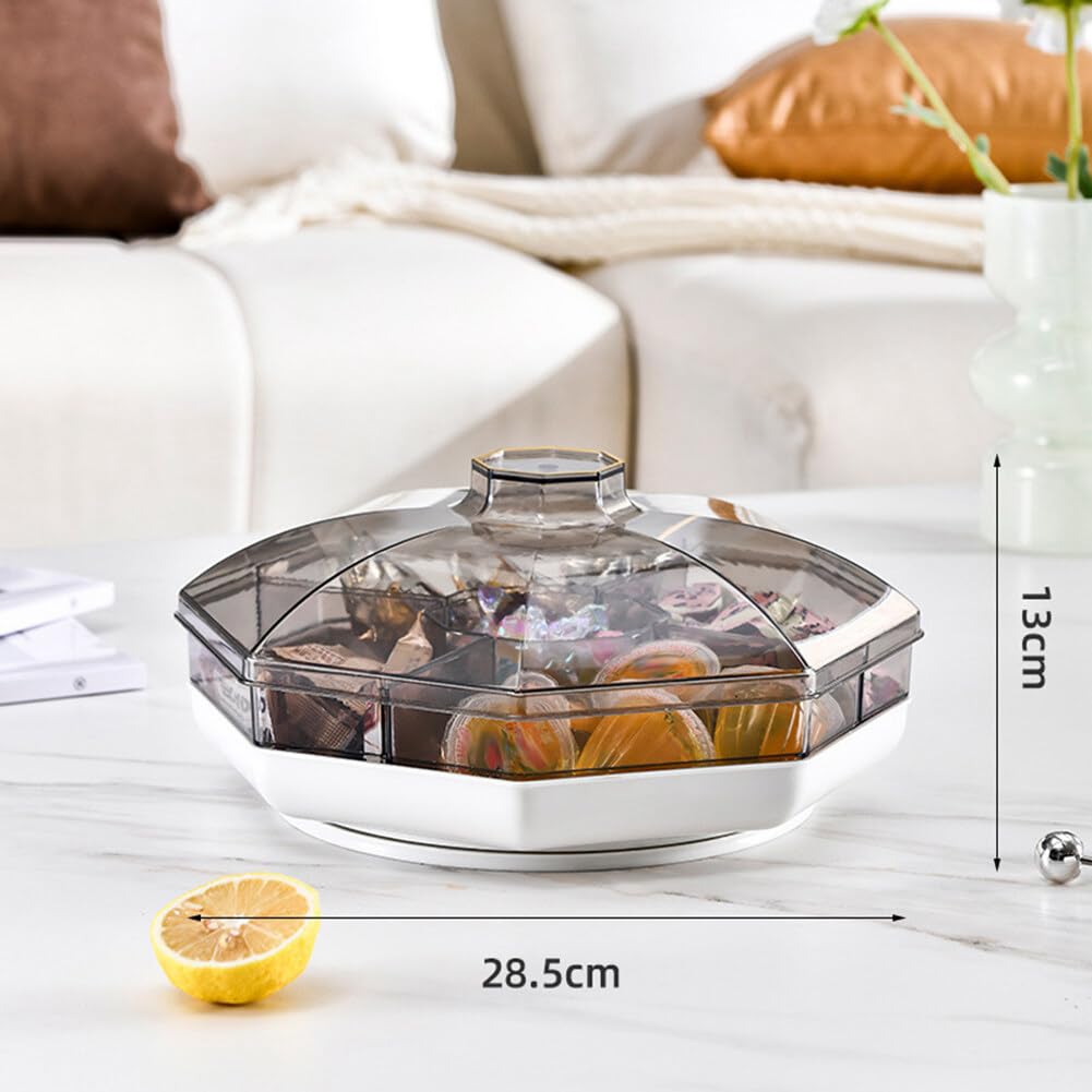 Plateau de service rotatif divisé avec couvercle – Plateau d'apéritif en plastique pour légumes, noix et collations – Plat de service réutilisable – Idéal pour les réceptions et les rassemblements