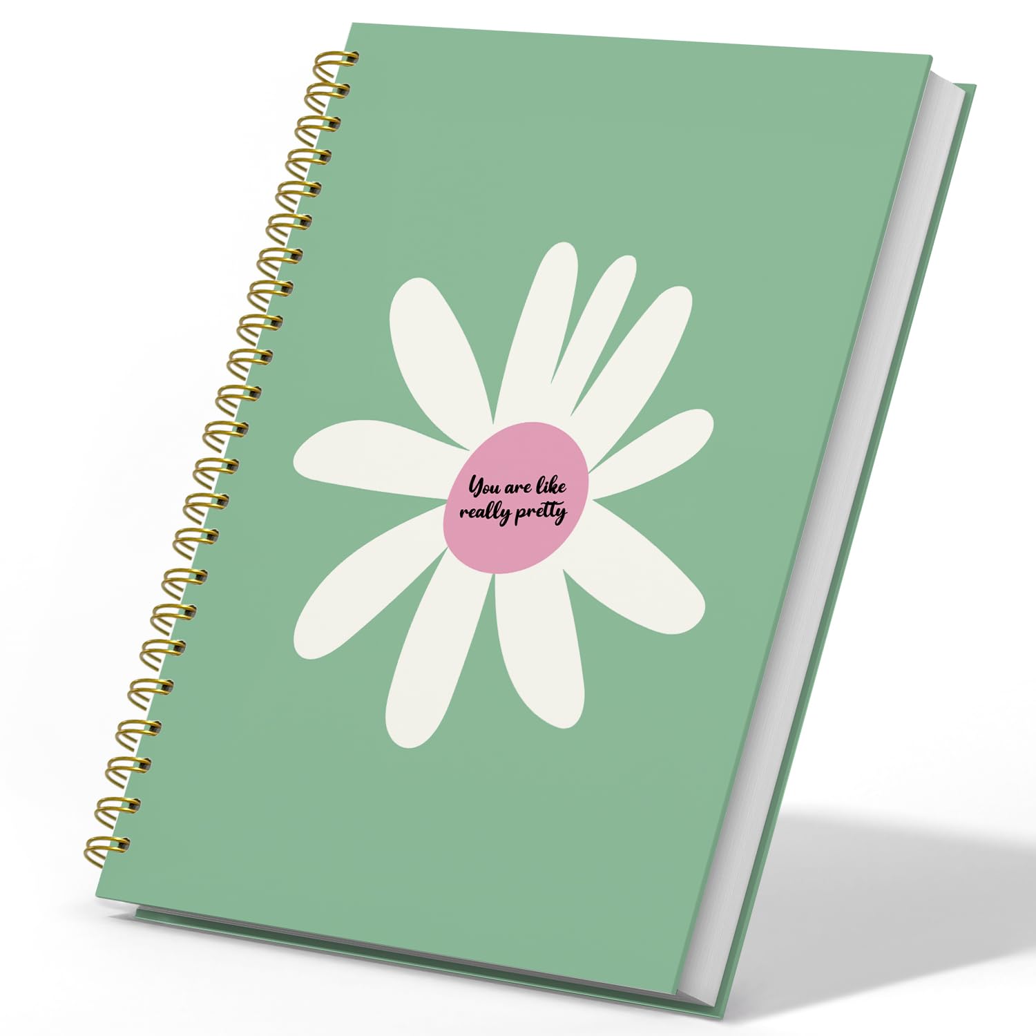 DSHFG Preppy Trendy Flower Sage Green Notebook, You Are Like Really Pretty, Funky Green Notebook Journal for Teen Girl Office School Student Teacher, Green Hardcover Spiral Notebook 5.5x8.3