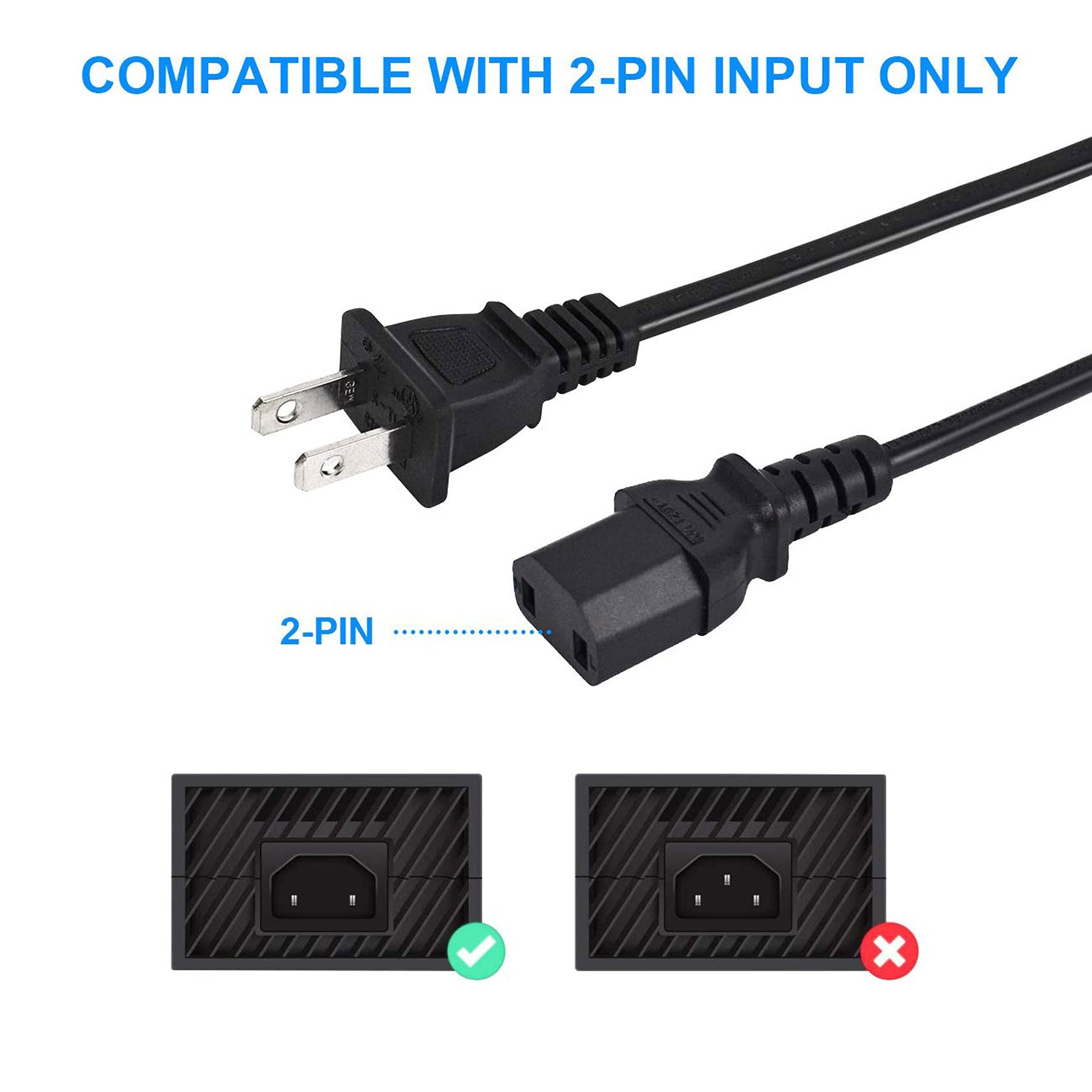 Omnihil (White) 5 Feet AC Power Cord Compatible With Sony Bravia TV #KDL-40R380B