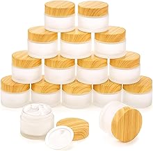 ZENFUN 16 Pcs Glass Cosmetic Containers 50 Gram/50ml Empty Sample Jar with Plastic Lid, Frosted Glass Bottle, Small Makeup Sample Jars, Refillable Travel Jars for Cream, Lotions, Lip Balm