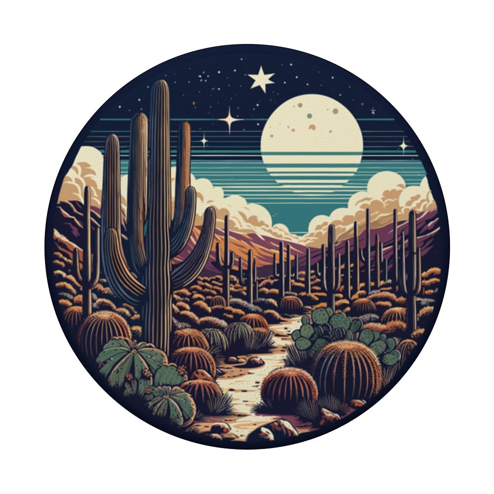 Sonoran Desert Night Saguaro Cactuses PopSockets Swappable PopGrip, Black - Image 3