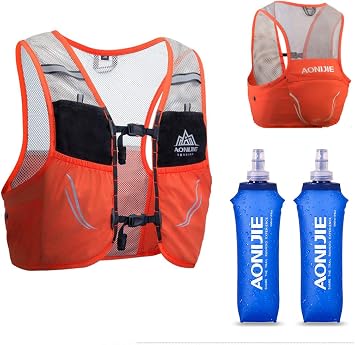 Lovtour Hydration Race Vest,2.5L Running Vest Lightweight Pack with 2 Soft Water Bottles Bladder for Marathoner Running Race Cycling Hiking Camping Biking Orange, L-XL