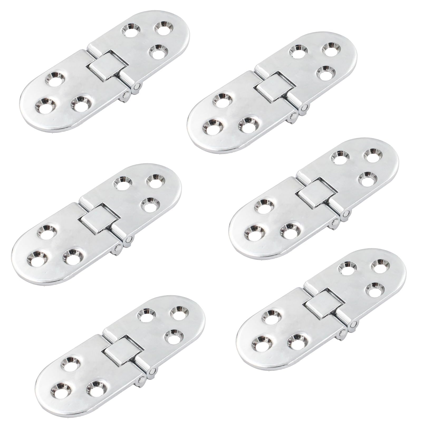 Buaak 6 Pcs Folding Flip Top Hinge, Zinc Alloy, Silver, 180 Degree, Rounded Edge, for Wood Table, Cabinet, Closet, Furniture