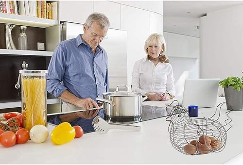 Miniatura 7 de 1 cesta de huevo de alambre de metal con asa, cesta de almacenamiento de huevos en forma de pollo cesta de almacenamiento portátil y práctica cesta