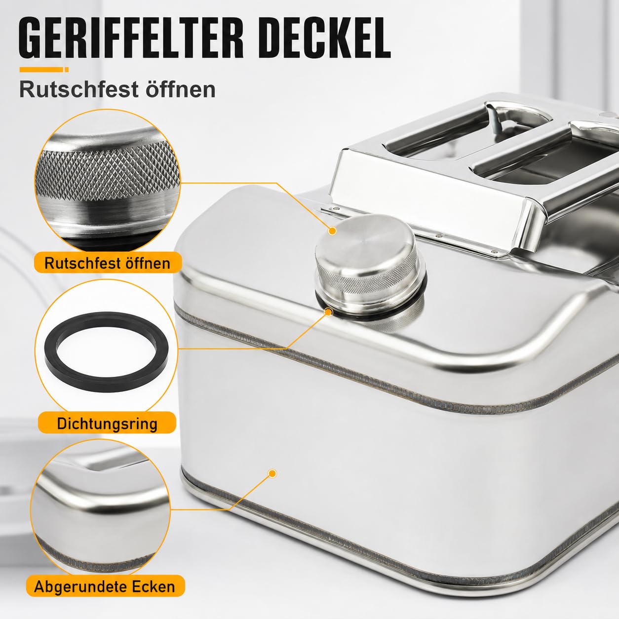 Kraftstoffkanister, Edelstahl Benzinkanister, 10L Kraftstofftank, Edelstahl mit Kanüle & Auslassrohr, Ölfass & Benzintank für Benzin, Diesel, Motoröl für Auto, Motorrad, Werkstatt, Camping