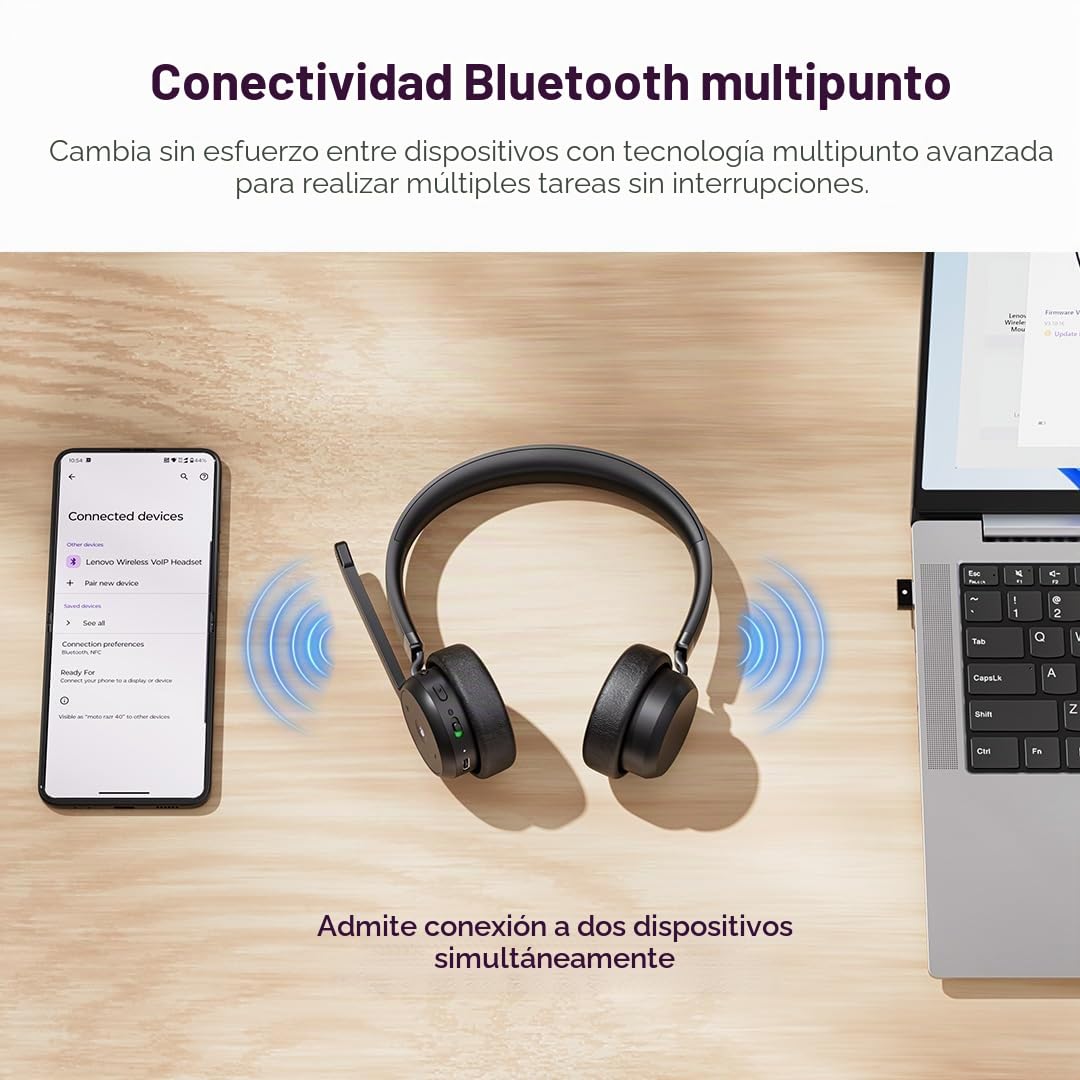 Lenovo Wireless VoIP Headset Casque Sans fil Arceau Bureau/Centre d'appels Bluetooth Noir