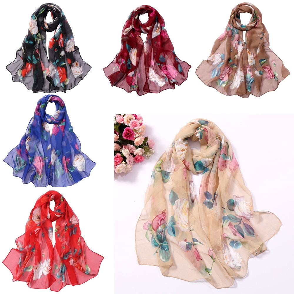 Sciarpa Lunga Donna Bodhi2000 In Voile Con Stampa Floreale - Scialle Leggero Per Spiaggia E Primavera, 50x160 Cm, Morbido E Multiuso