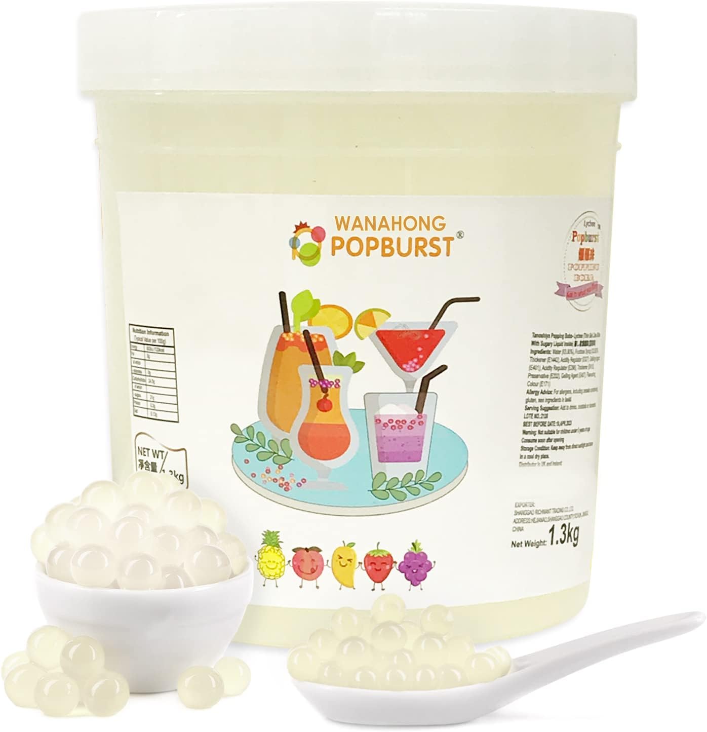 WaNaHong Popping Boba Pearl 1.3 KG Dessert Toppings, Prosecco and Cocktails (Lychee)