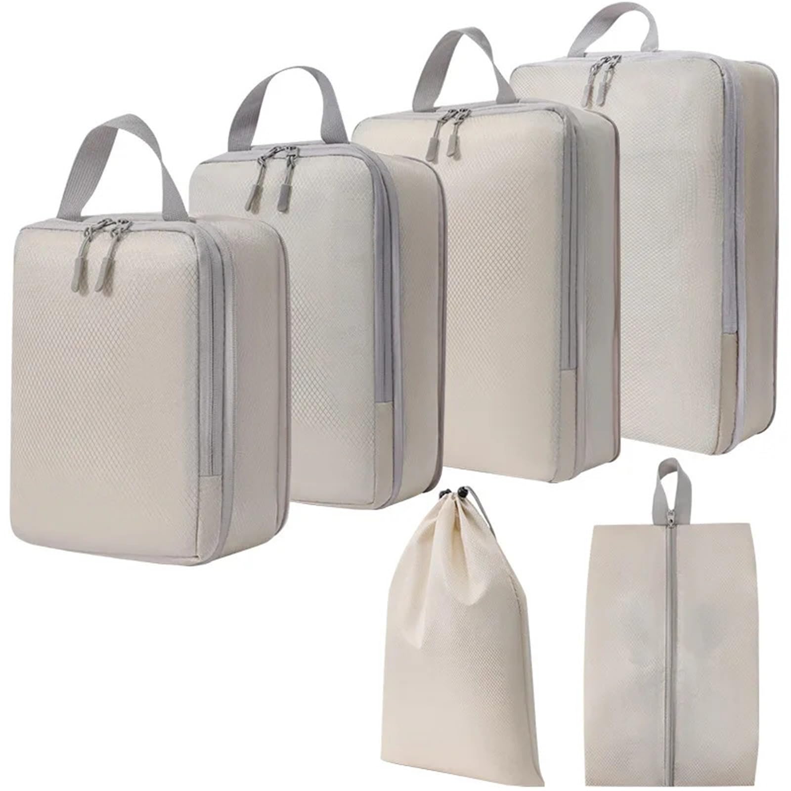 Travel Storage Bag Compressible Packing Cubes Foldable Waterproof Suitcase Nylon Portable With Handbag Luggage Organizer for Suitcases(Beige)