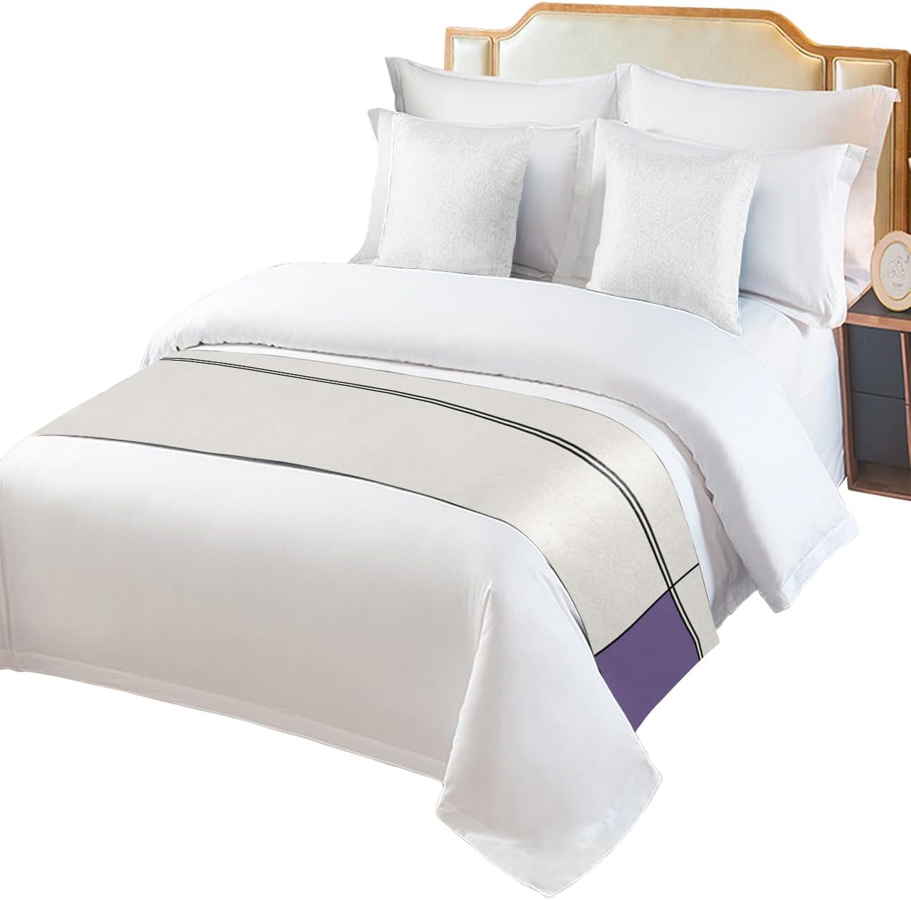 Smile Sunflower Bed Runner Scarf Abstract Gemoetric Art Purple Color Block Bedding Scarf Decorative Bed Runners Cover for Home Bedroom Hotel Wedding Room Bed Scarf for Foot of Bed King 102x20in