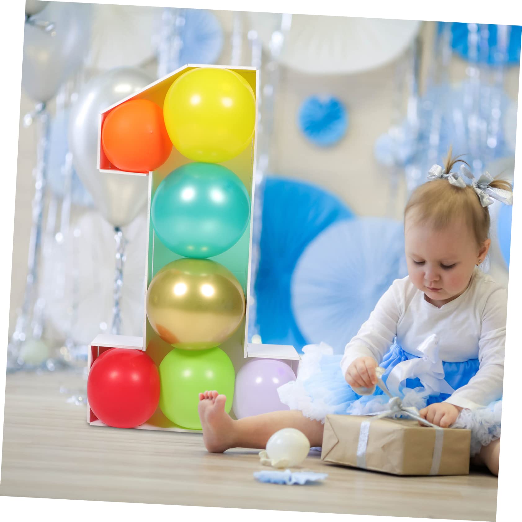 Zahlen Ballonbox für Babyparty und Geburtstag Zahl 1 aus Ps Weiß | Mosaik Rahmen als Deko, Geeignet für Hochzeit und Kindergeburtstag, Weißes Format für Ballons