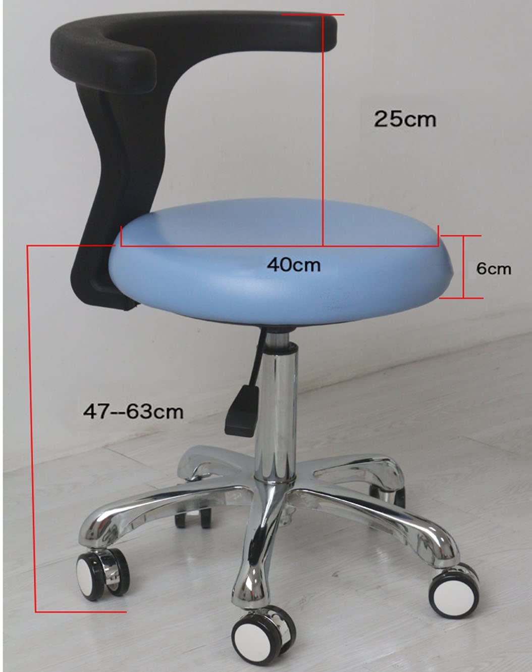 Sgabello Sedia da dentista medica Sedia odontoiatrica mobile per odontoiatria, sedia da medico regolabile in altezza con schienale e sedile di rotazione di 360 gradi(Black,B(with Foot Rest))