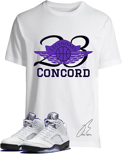 Camisa a juego Jordan Retro 5 Concord, 23 Wing Purple Graphic Tee (M, blanco)