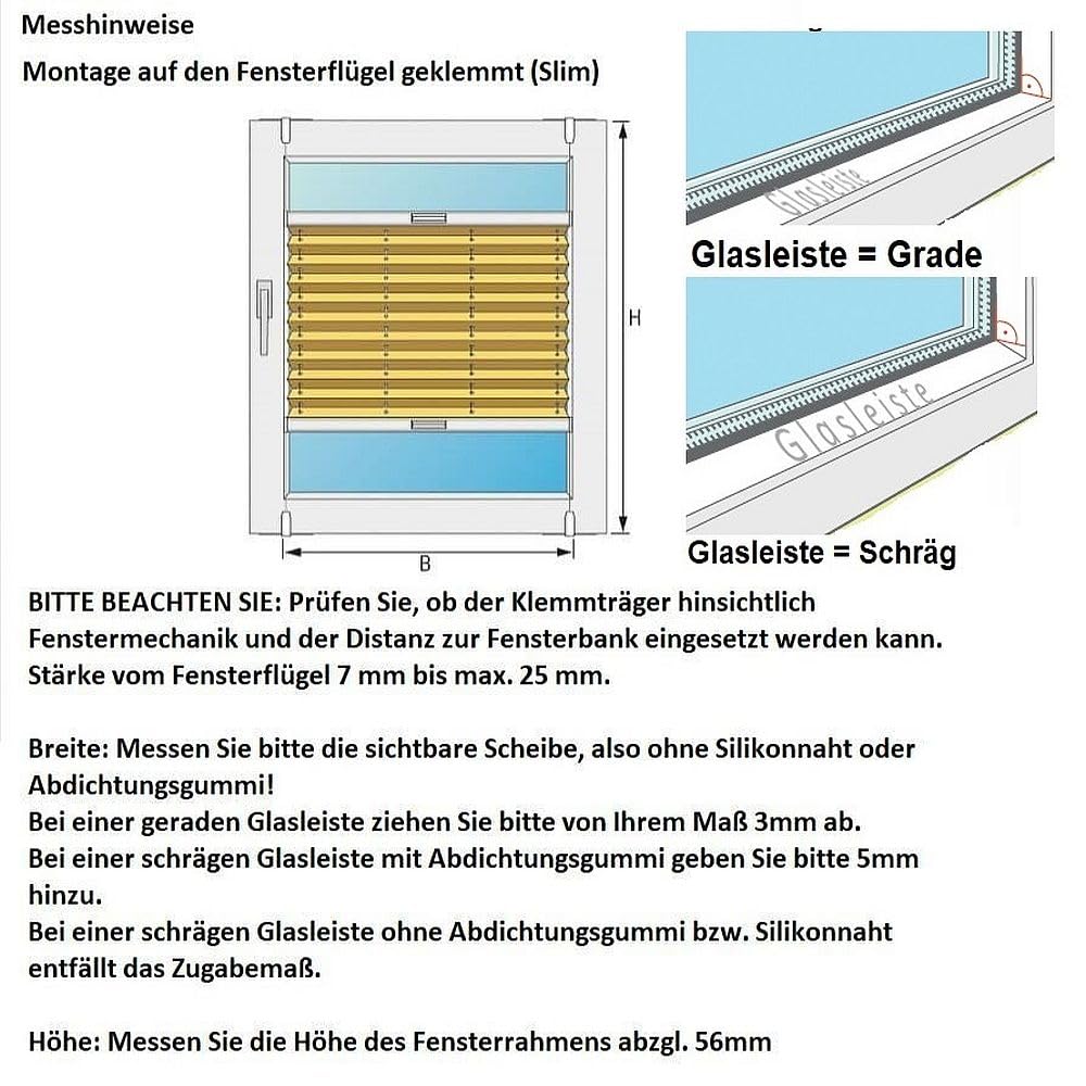 Plissee nach Maß - Original Cosiflor Technik - Made in Germany direkt vom Hersteller - Oben/unten verschiebbar - 24 halbtransparente Plisseestoffe - ohne Bohren- Beliebte Slim-Klemmträger