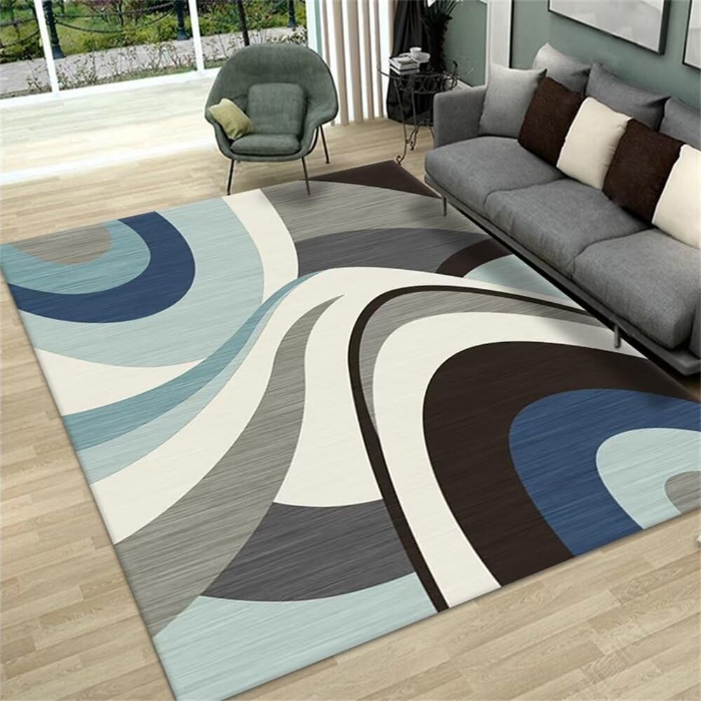 Tapis de salon géométrique minimaliste aux finitions durables et lavables