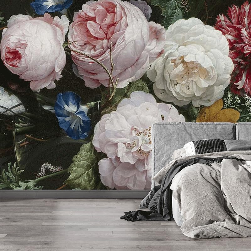 Papier peint intissé pour salon fleurs rose beige effet 3d mural